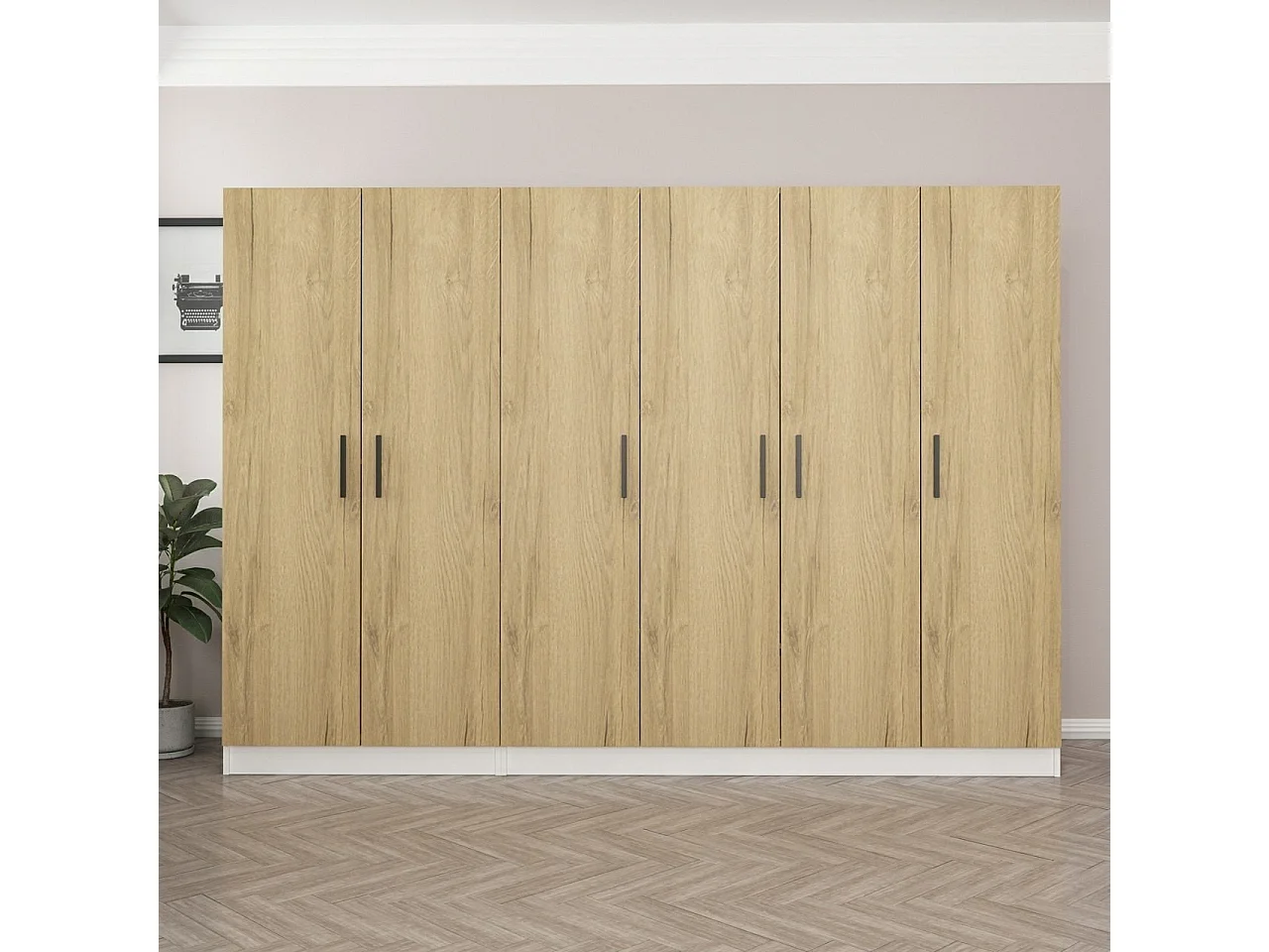 Guardaroba Kailua L158, Noce|Bianco, 190x270x52cm, Porte guardaroba: Con cerniere