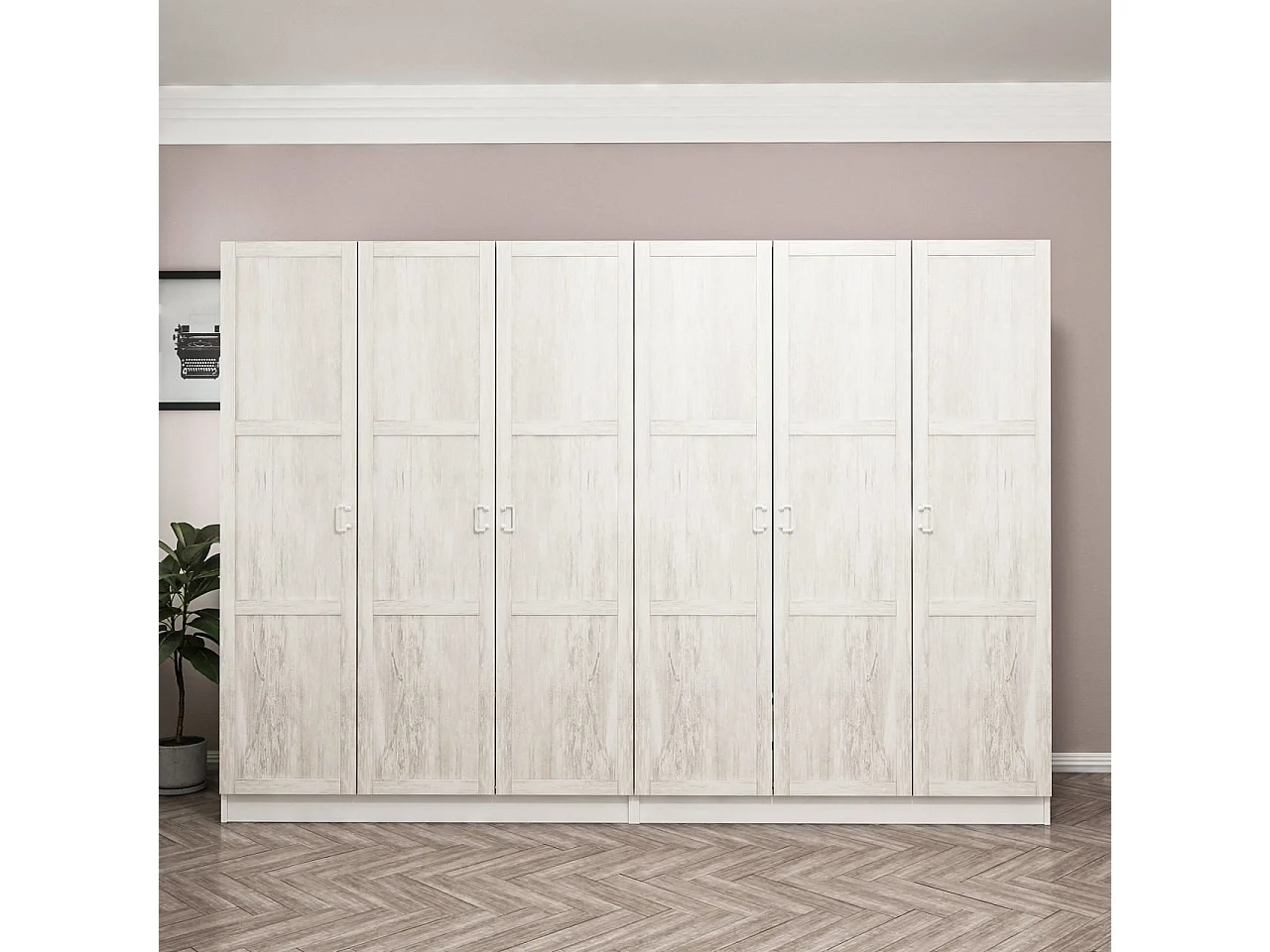 Guardaroba Kailua P135, Rovere sbiancato, 210x270x52cm, Porte guardaroba: Con cerniere