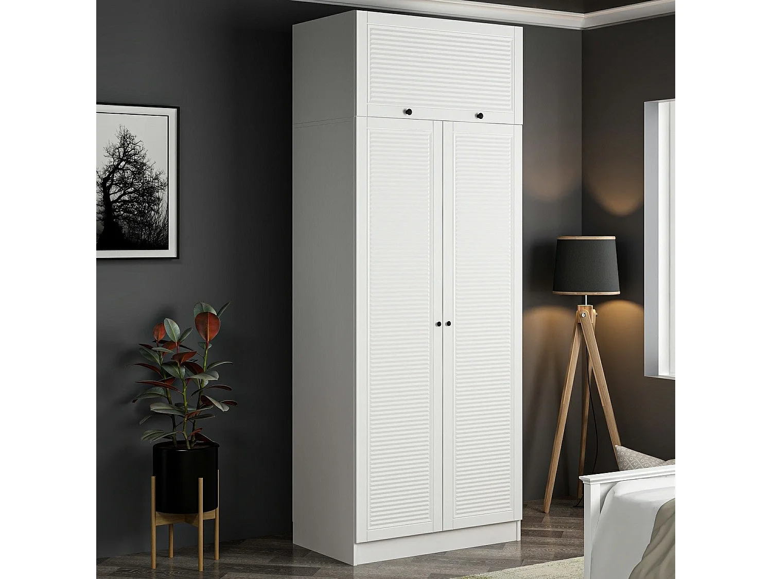 Guardaroba Kailua R106, Bianco, 235x90x52cm, Porte guardaroba: Con cerniere