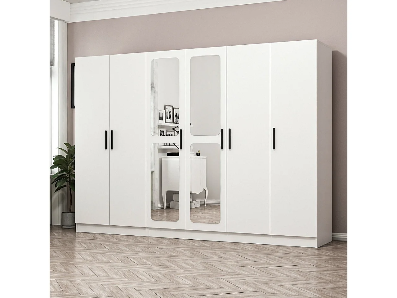 Guardaroba Kailua N136, Bianco, 190x225x52cm, Porte guardaroba: Con cerniere