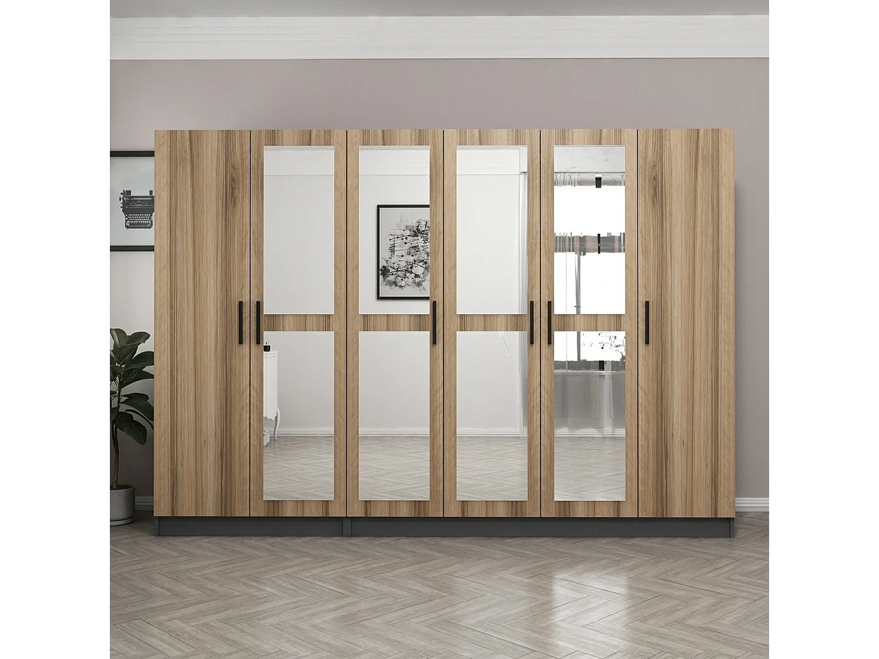 Guardaroba Kailua L316, Antracite|Quercia, 210x225x52cm, Porte guardaroba: Con cerniere