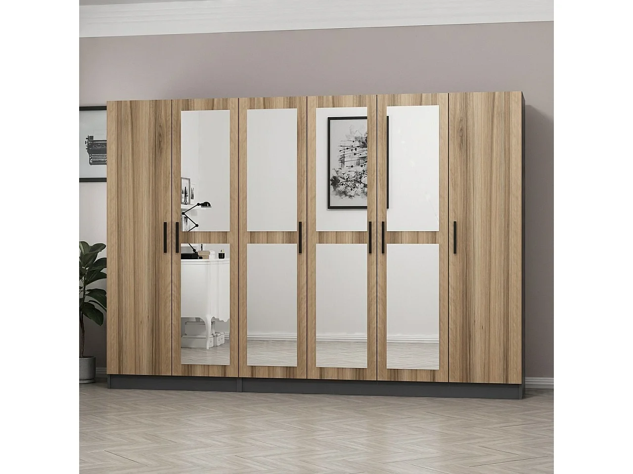Guardaroba Kailua L316, Antracite|Quercia, 210x225x52cm, Porte guardaroba: Con cerniere