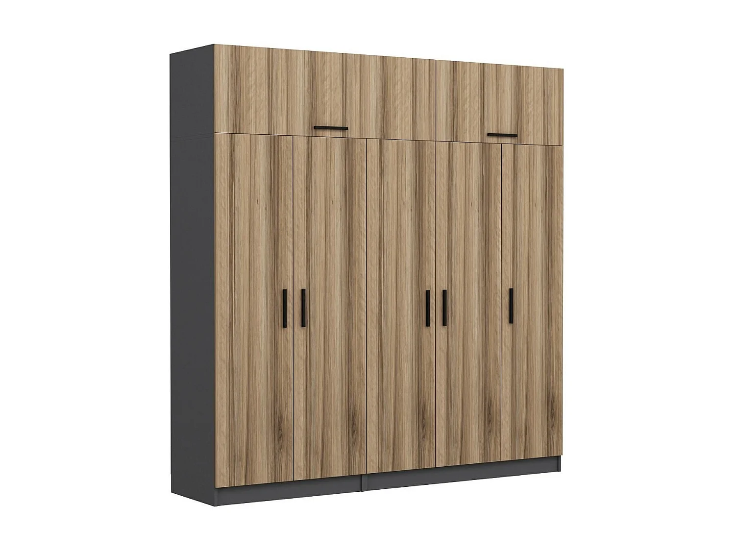 Guardaroba Kailua L258, Quercia|Antracite, 255x225x52cm, Porte guardaroba: Con cerniere