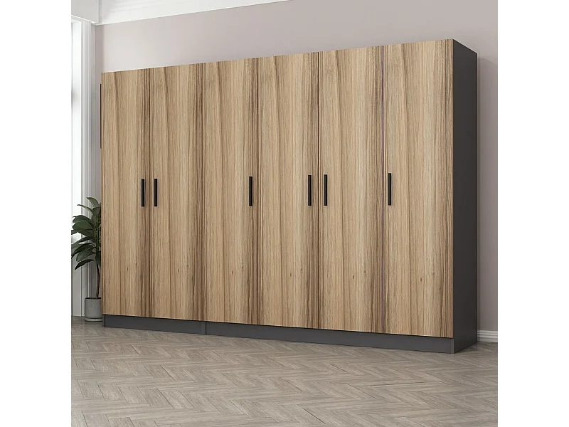 Guardaroba Kailua L253, Antracite|Quercia, 210x270x52cm, Porte guardaroba: Con cerniere