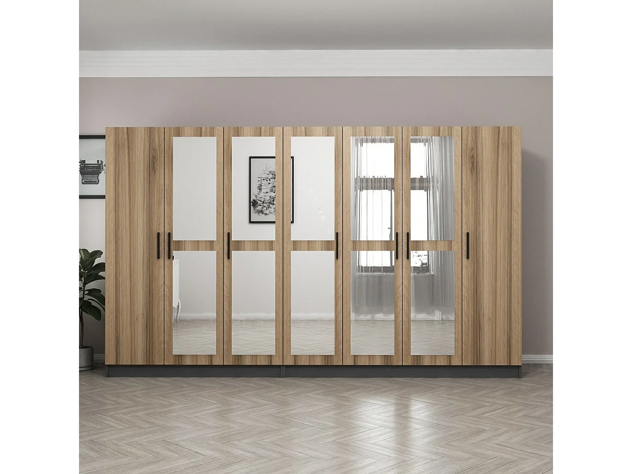 Guardaroba Kailua L266, Antracite|Quercia, 190x315x52cm, Porte guardaroba: Con cerniere