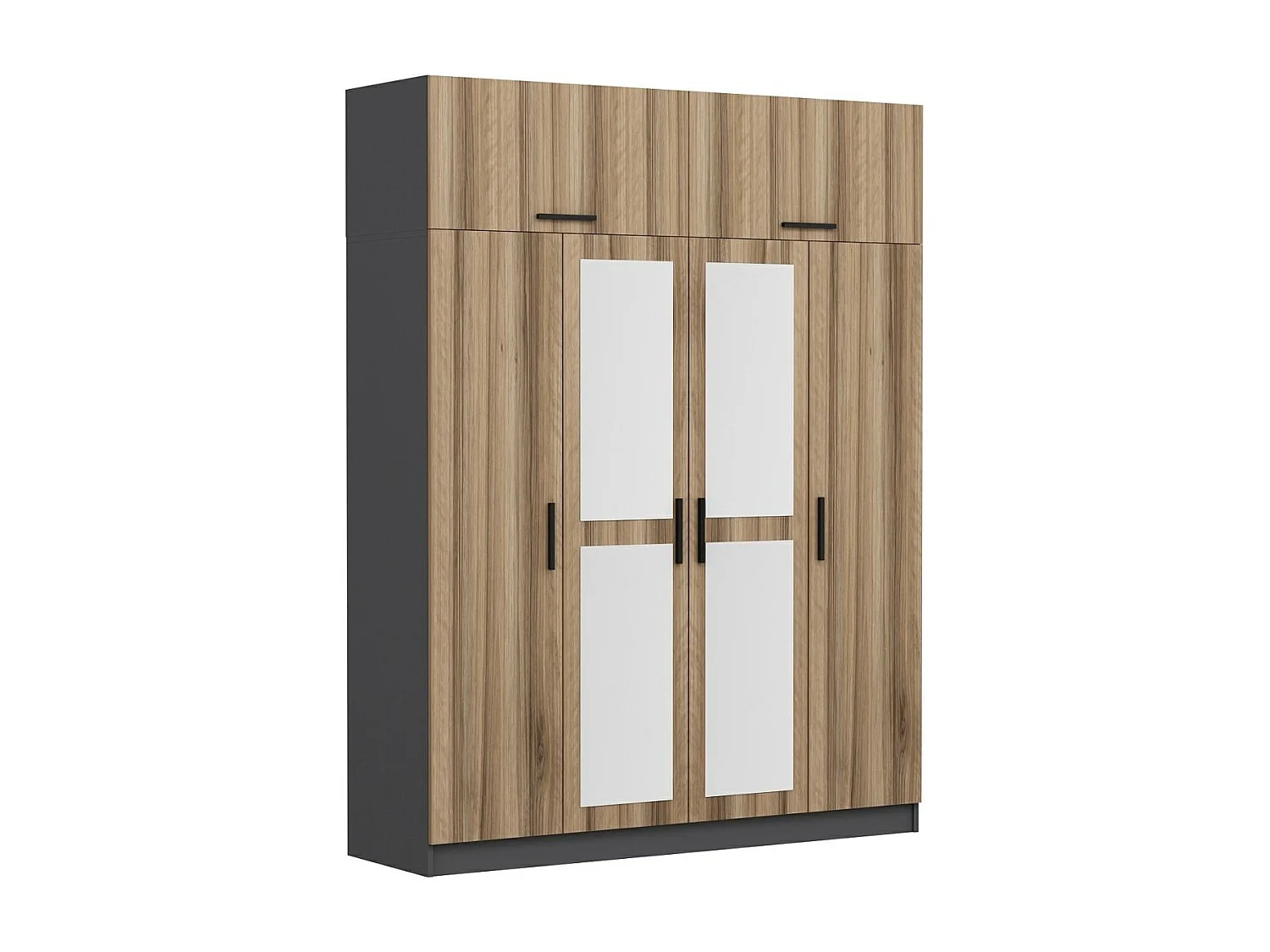 Guardaroba Kailua 1417, Quercia|Antracite, 235x180x52cm, Porte guardaroba: Con cerniere