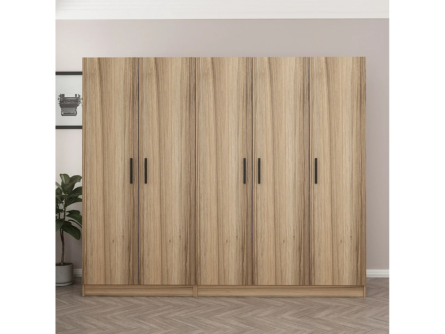 Guardaroba Kailua L225, 190x225x52cm, Porte guardaroba: Con cerniere