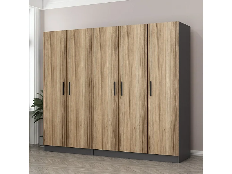 Guardaroba Kailua L225, 190x225x52cm, Porte guardaroba: Con cerniere