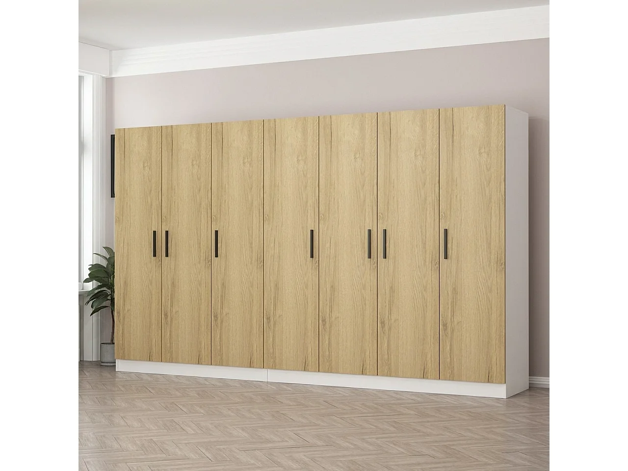 Guardaroba Kailua 1441, Noce|Bianco, 210x315x52cm, Porte guardaroba: Con cerniere