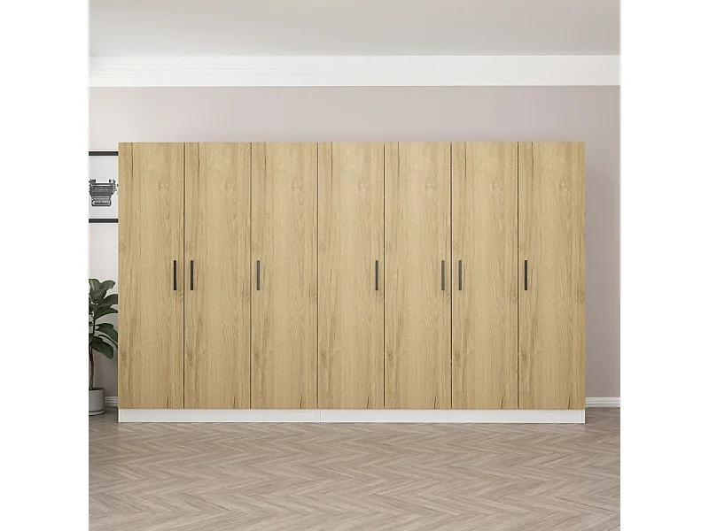Guardaroba Kailua 1441, Noce|Bianco, 210x315x52cm, Porte guardaroba: Con cerniere