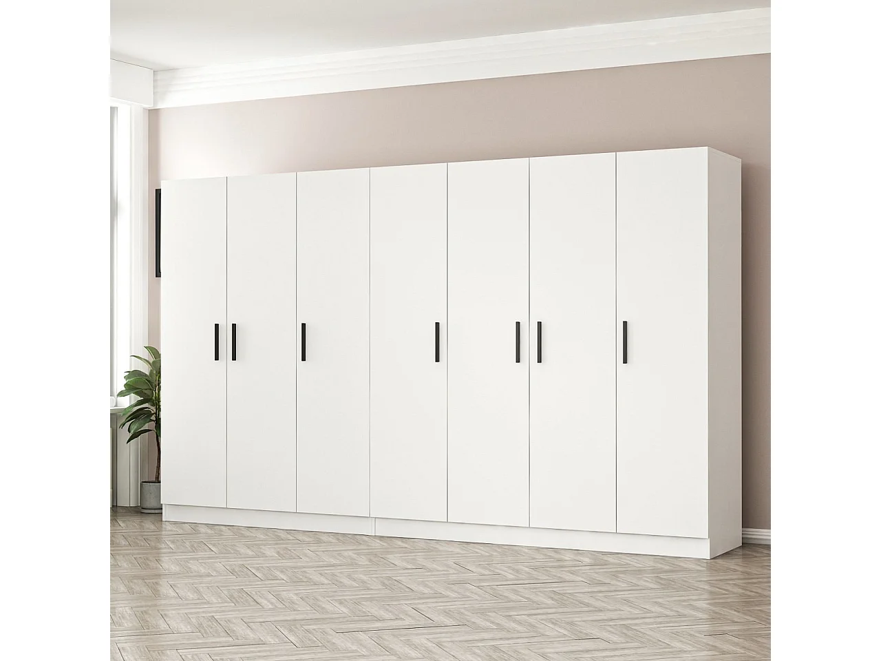 Guardaroba Kailua L156, Bianco, 190x315x52cm, Porte guardaroba: Con cerniere
