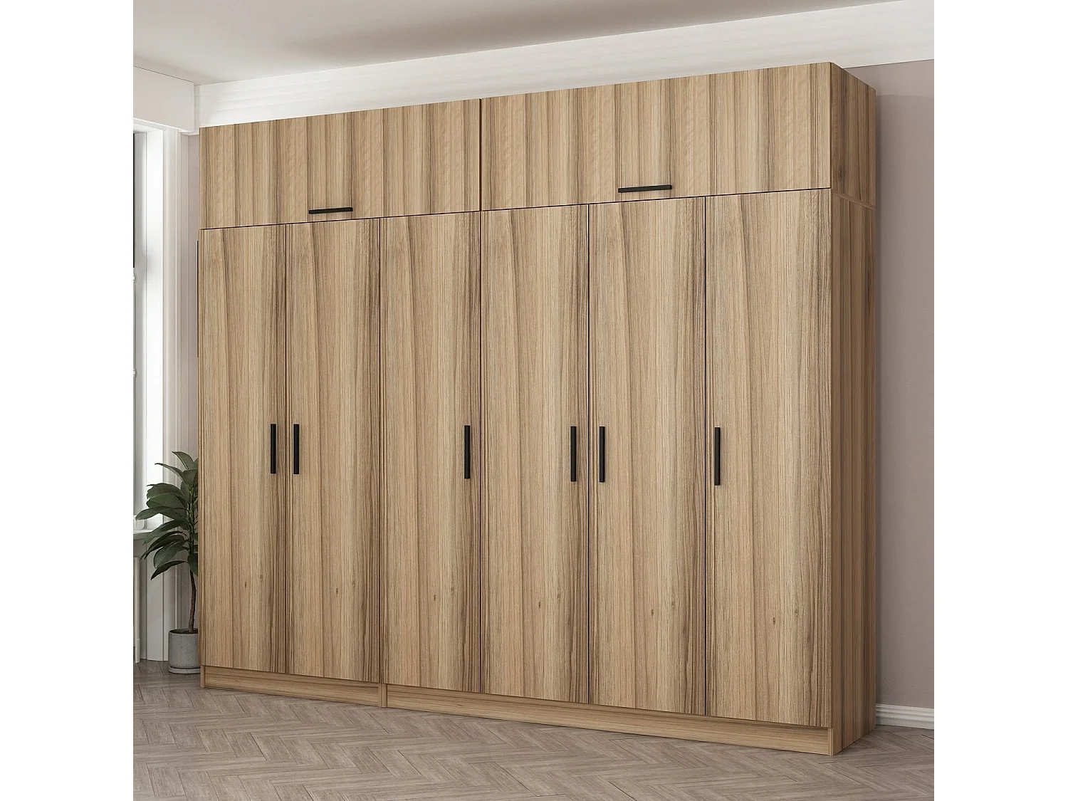 Guardaroba Kailua L312, Quercia, 235x270x52cm, Porte guardaroba: Con cerniere