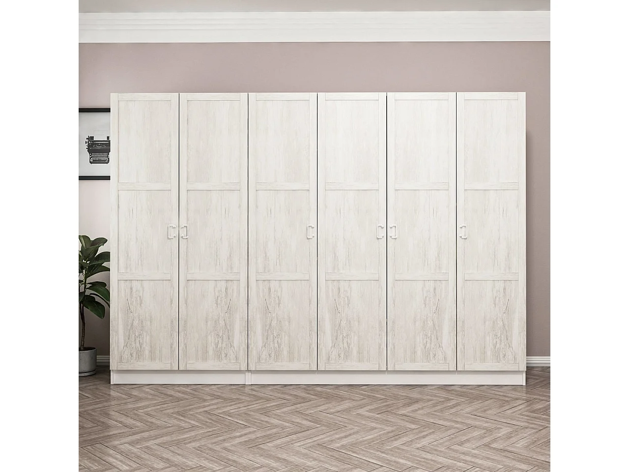 Guardaroba Kailua P133, Rovere sbiancato, 210x270x52cm, Porte guardaroba: Con cerniere
