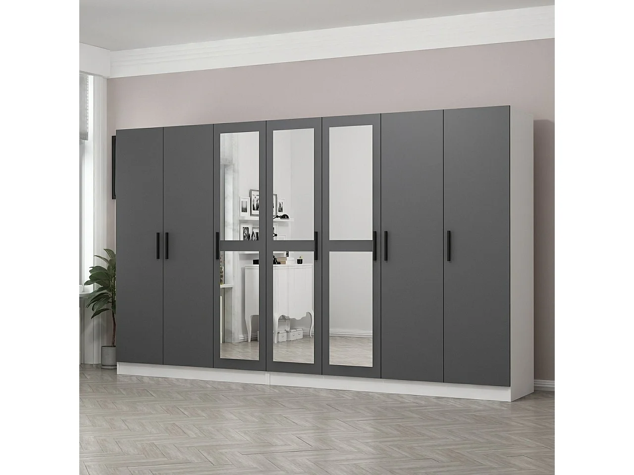 Guardaroba Kailua L268, Antracite|Bianco, 210x315x52cm, Porte guardaroba: Con cerniere