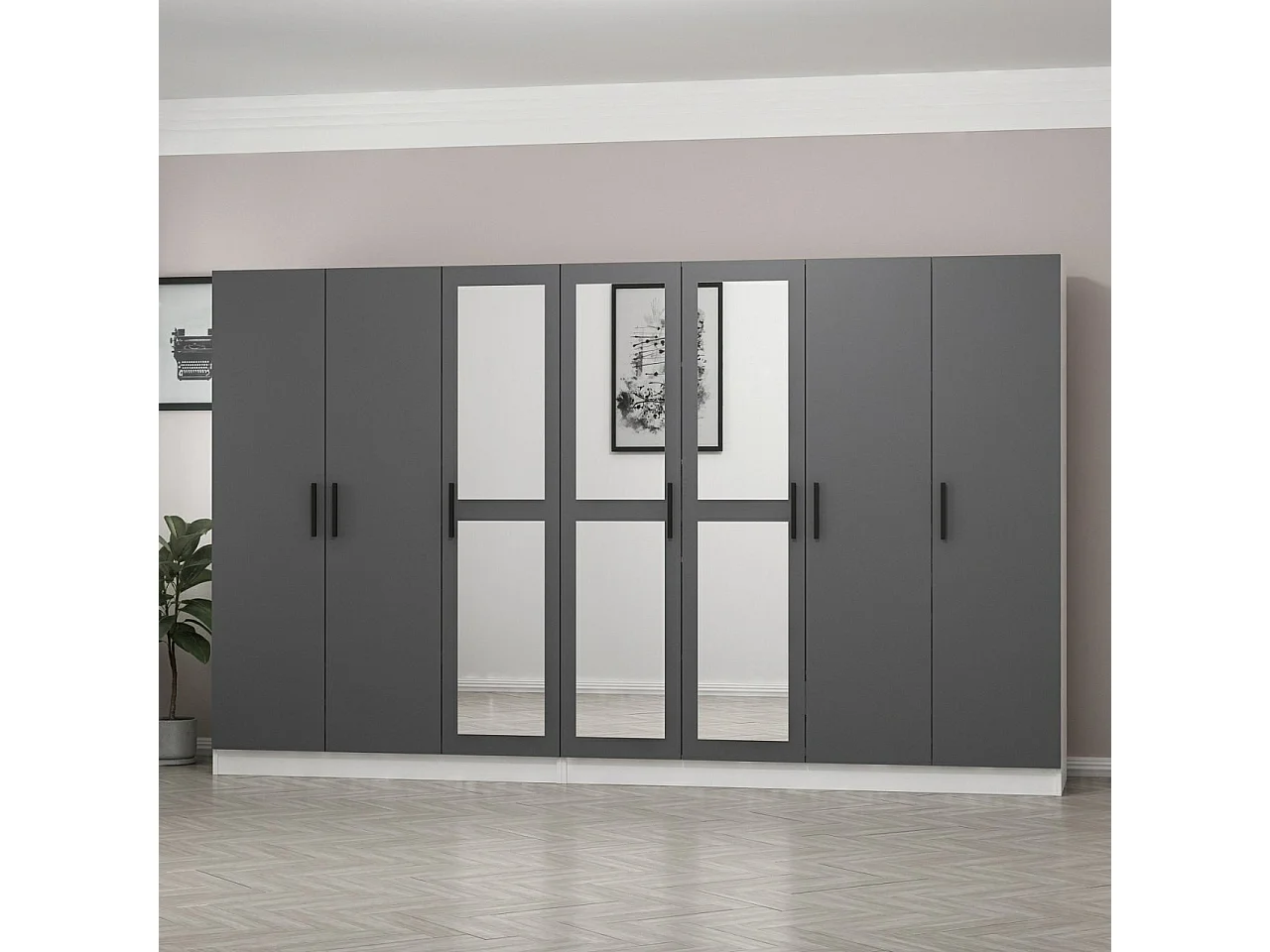 Guardaroba Kailua L268, Antracite|Bianco, 210x315x52cm, Porte guardaroba: Con cerniere