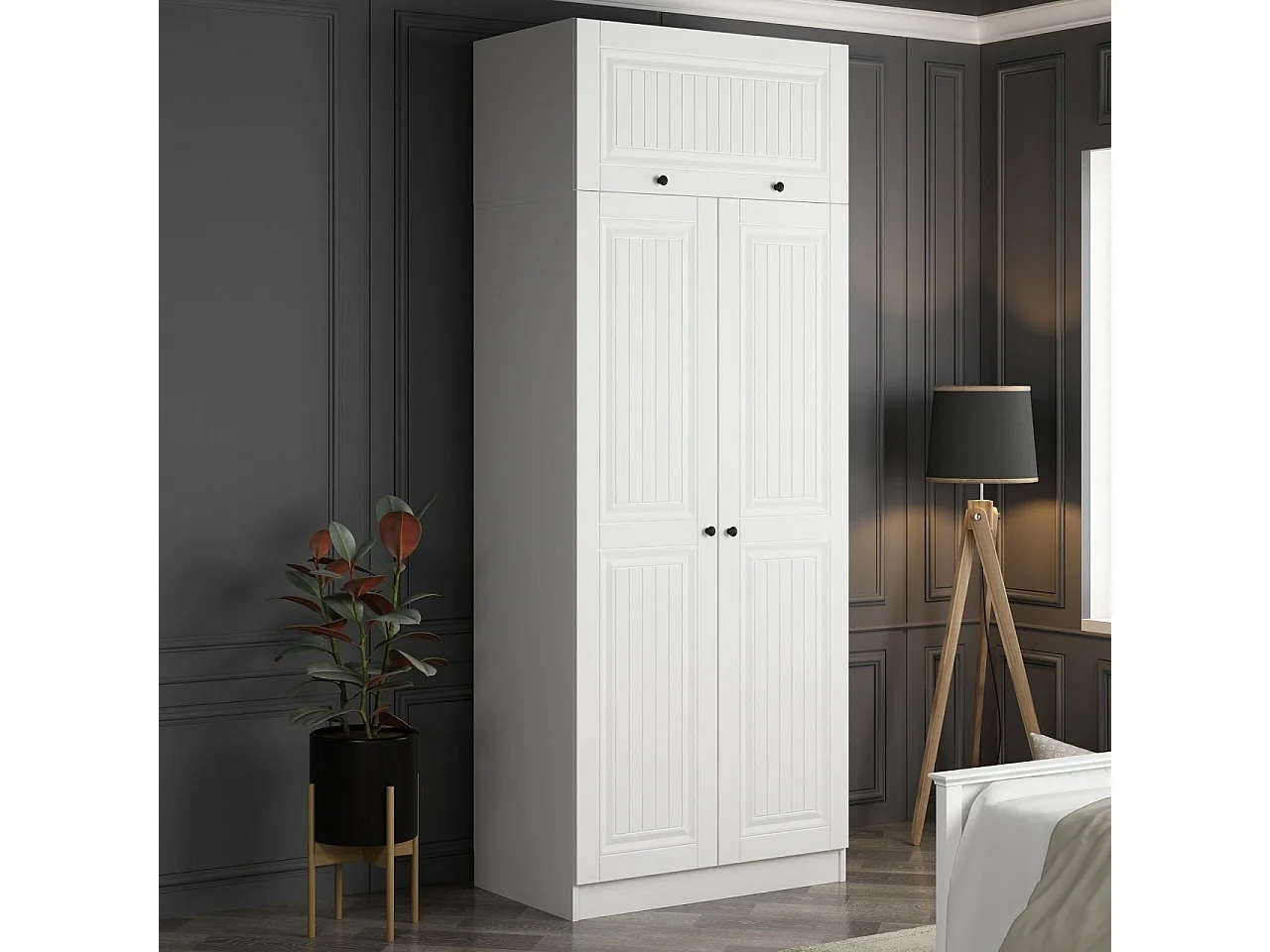 Guardaroba Kailua R104, Bianco, 235x90x52cm, Porte guardaroba: Con cerniere