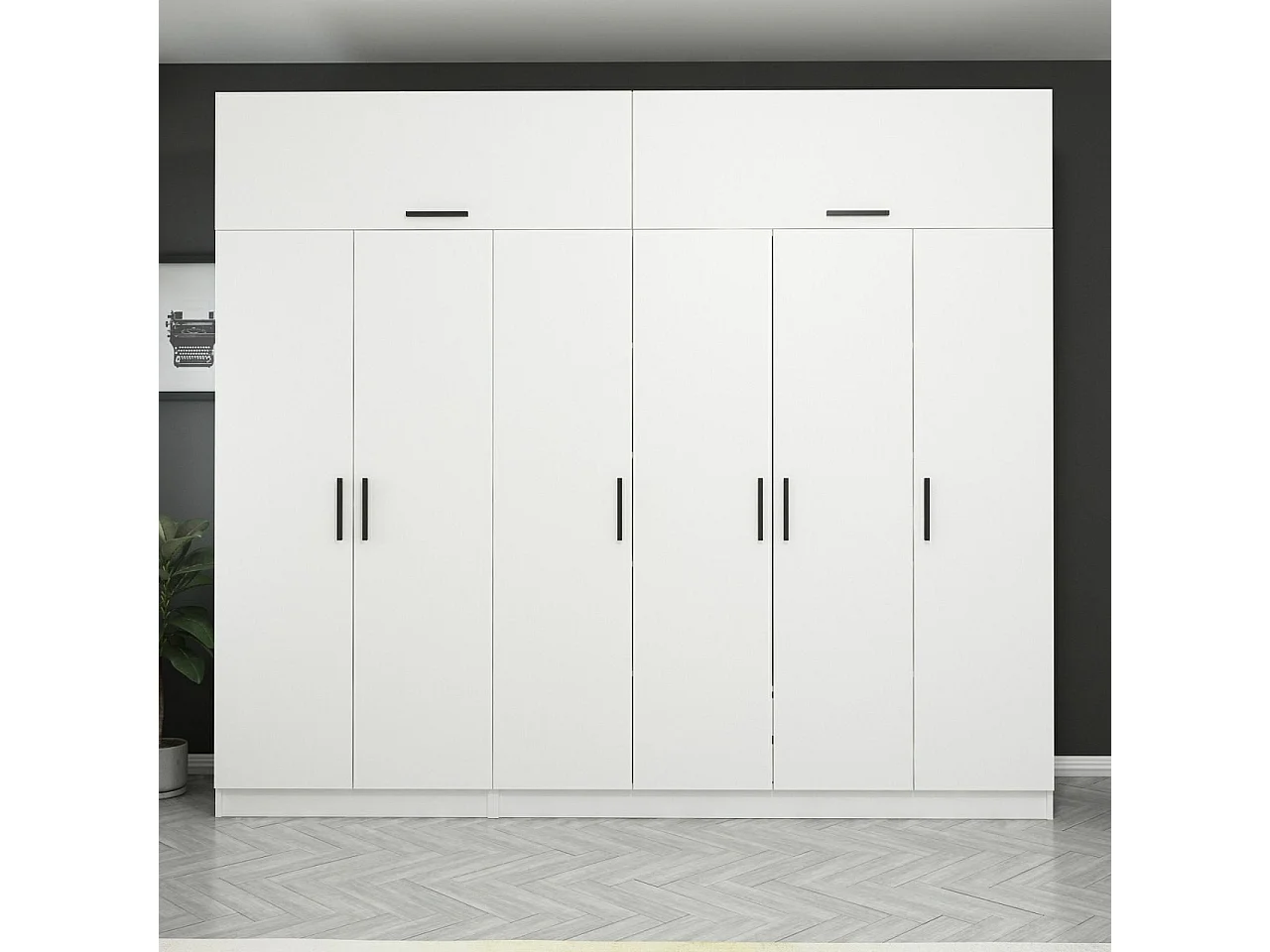 Guardaroba Kailua N130, Bianco, 235x270x52cm, Porte guardaroba: Con cerniere