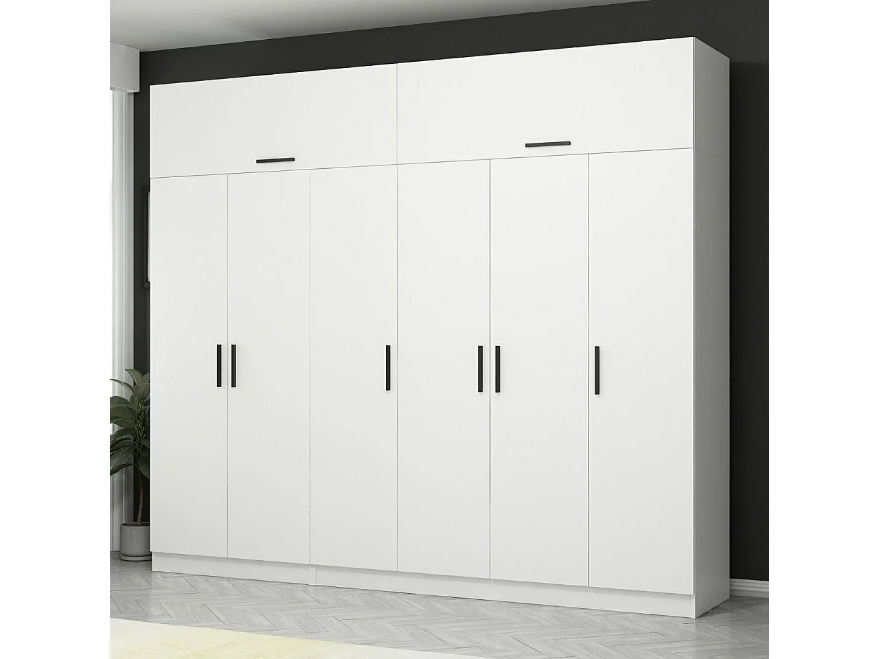 Guardaroba Kailua N130, Bianco, 235x270x52cm, Porte guardaroba: Con cerniere