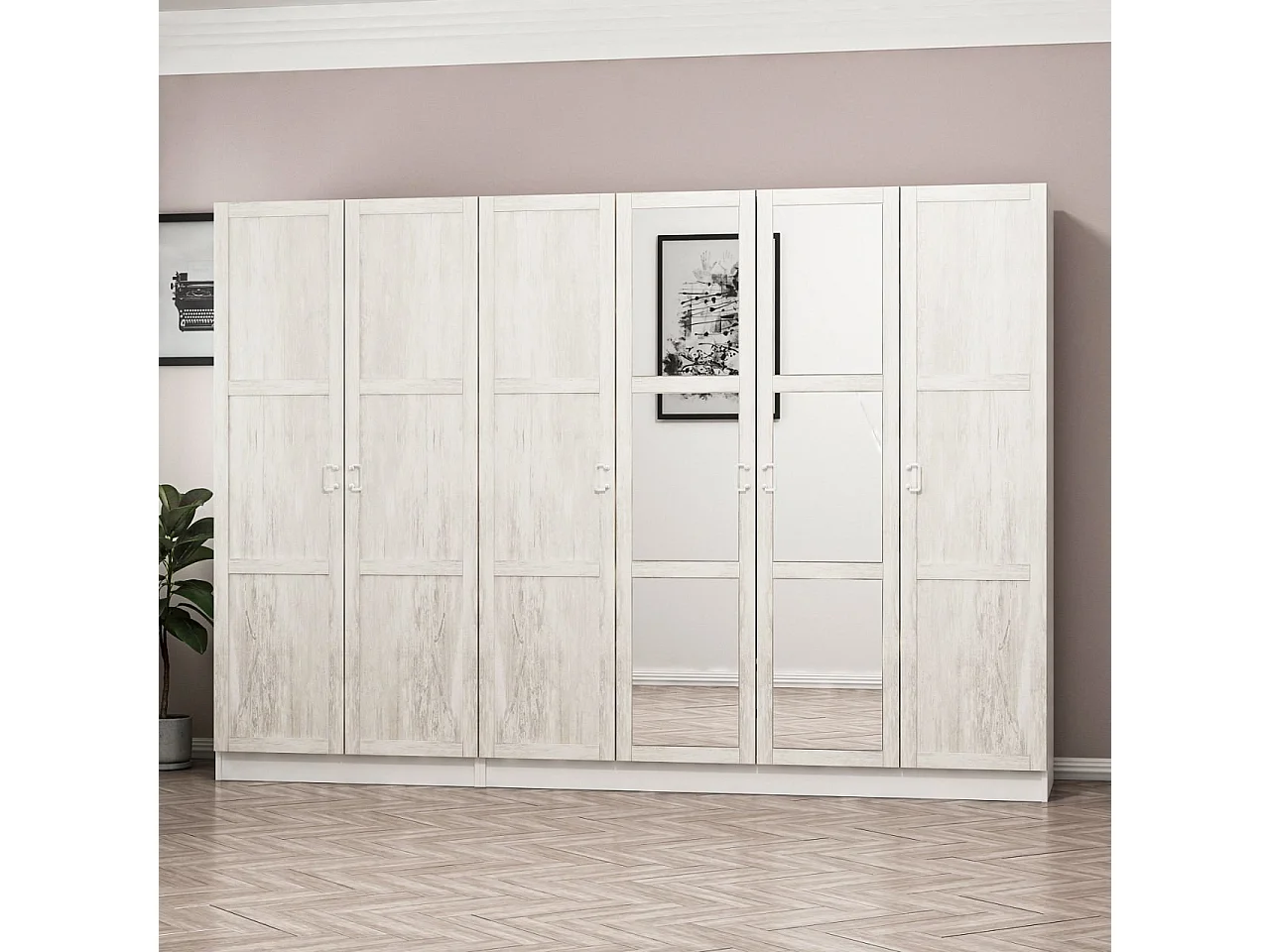 Guardaroba Kailua P123, Rovere sbiancato, 210x225x52cm, Porte guardaroba: Con cerniere