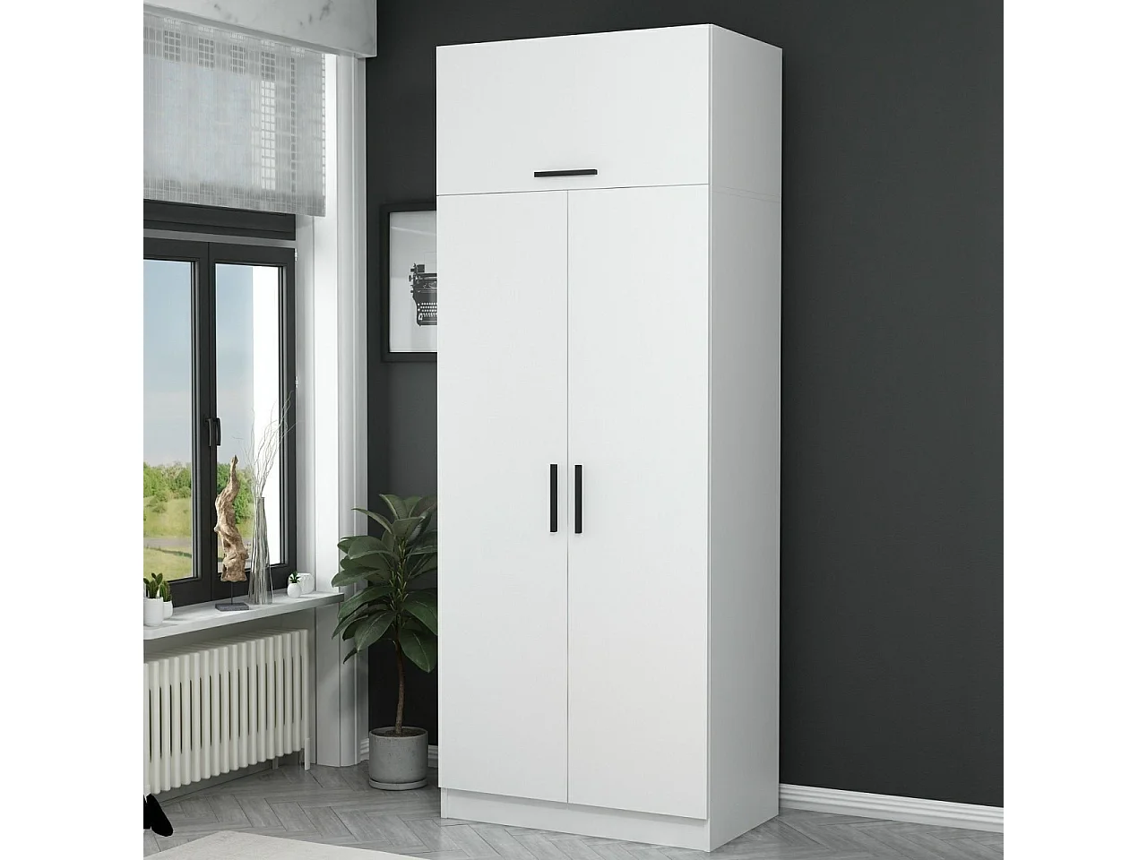 Guardaroba Kailua 808, Bianco, 255x90x52cm, Porte guardaroba: Con cerniere