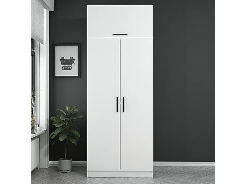 Guardaroba Kailua 808, Bianco, 255x90x52cm, Porte guardaroba: Con cerniere