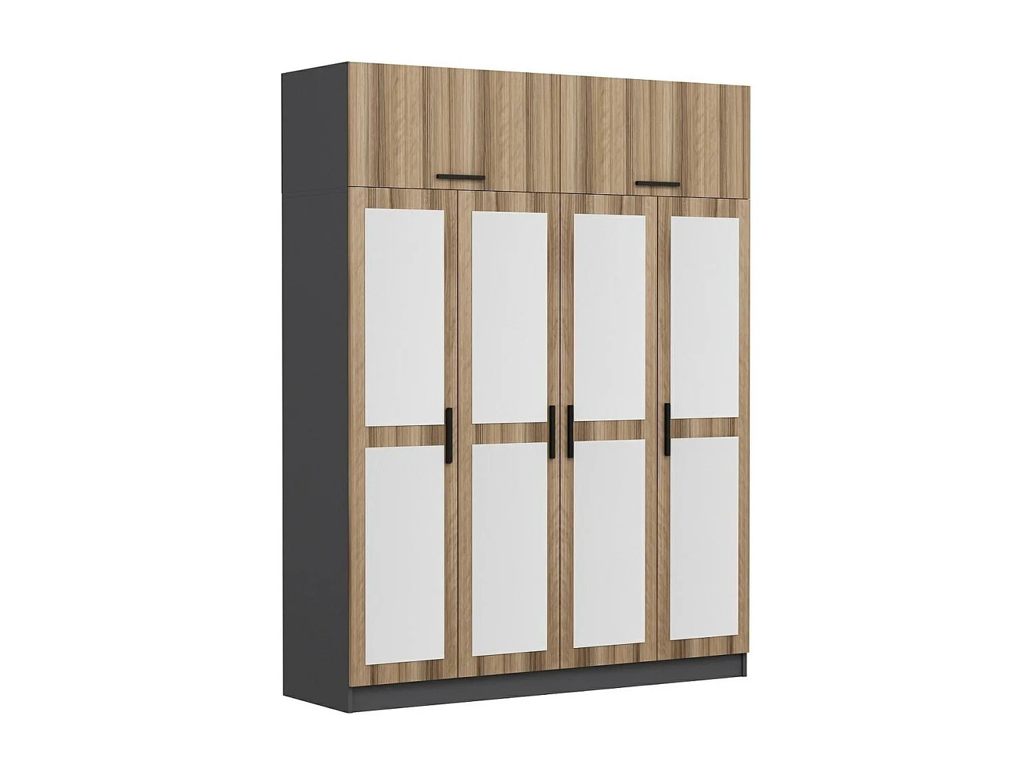 Guardaroba Kailua 1421, Quercia|Antracite, 235x180x52cm, Porte guardaroba: Con cerniere