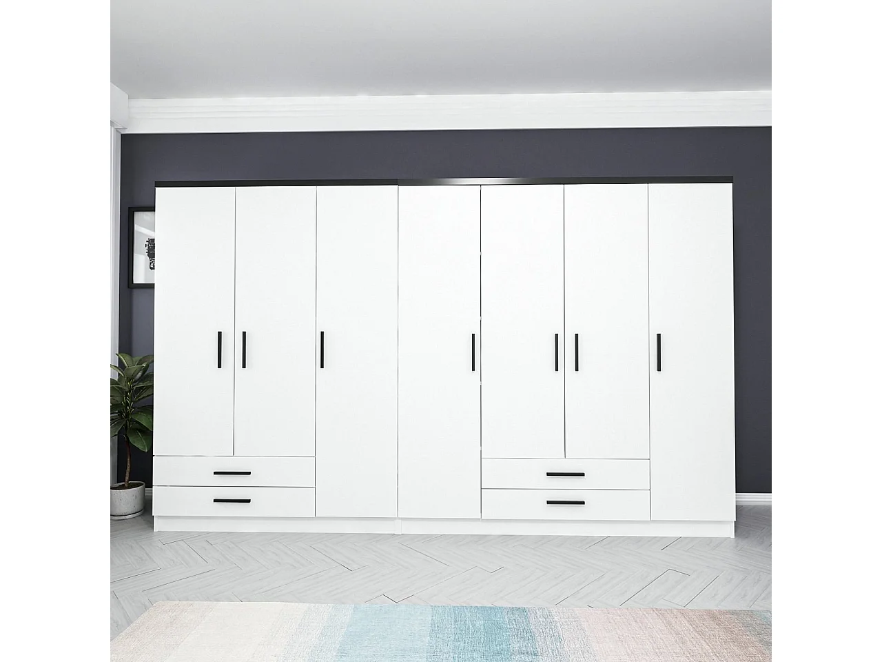 Guardaroba Kailua N103, Bianco|Nero, 210x315x52cm, Porte guardaroba: Con cerniere