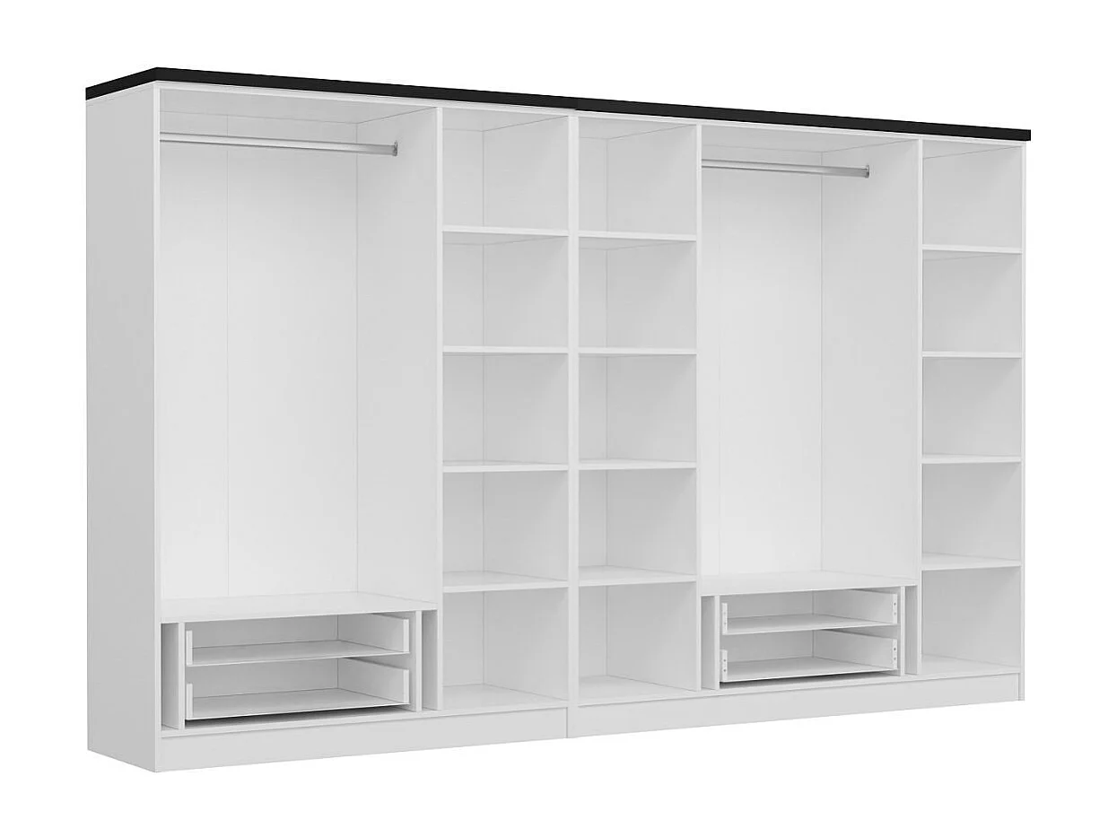 Guardaroba Kailua N103, Bianco|Nero, 210x315x52cm, Porte guardaroba: Con cerniere