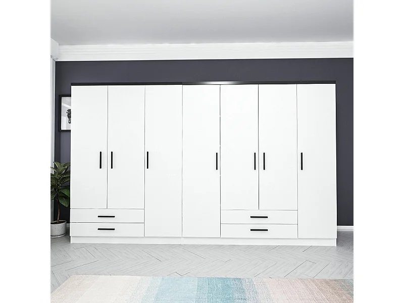Guardaroba Kailua N103, Bianco|Nero, 210x315x52cm, Porte guardaroba: Con cerniere