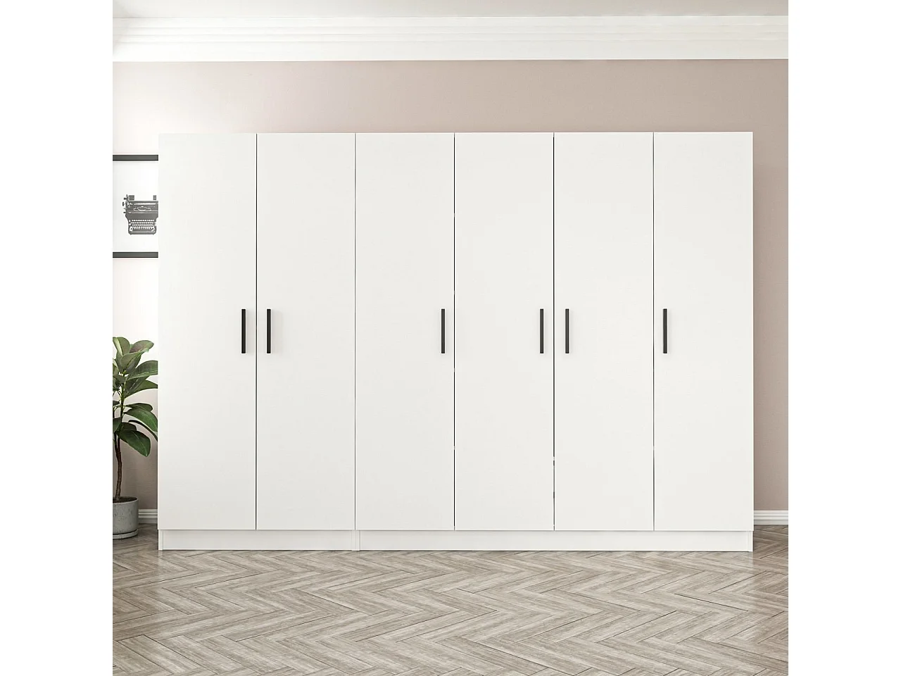 Guardaroba Kailua L161, Bianco, 190x270x52cm, Porte guardaroba: Con cerniere
