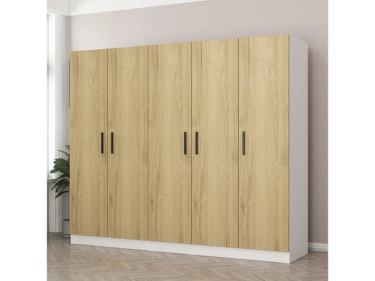 Guardaroba Kailua L225, 190x225x52cm, Porte guardaroba: Con cerniere