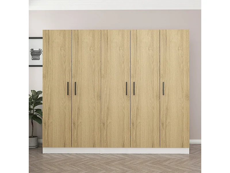 Guardaroba Kailua L225, 190x225x52cm, Porte guardaroba: Con cerniere