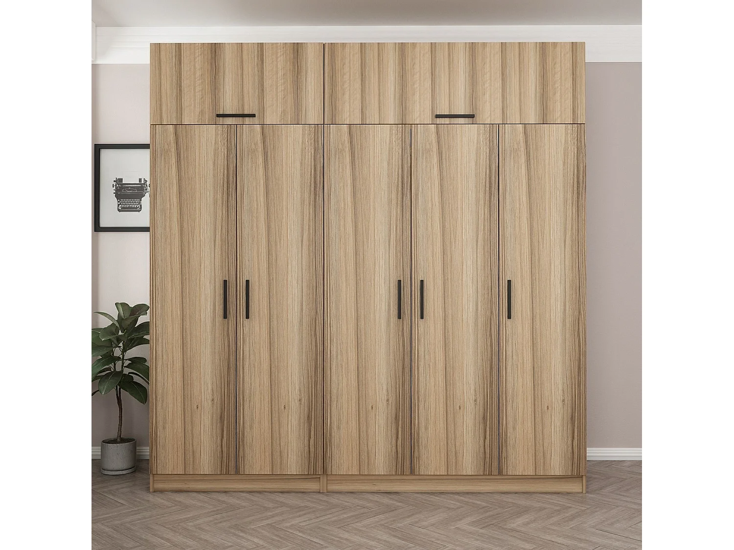 Guardaroba Kailua L263, Quercia, 235x225x52cm, Porte guardaroba: Con cerniere