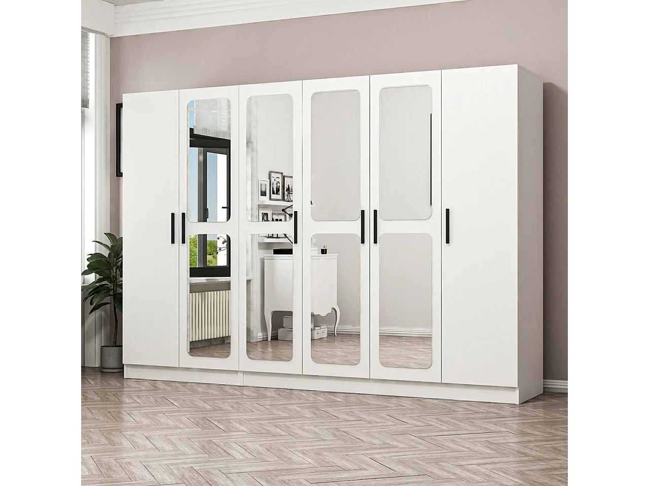 Guardaroba Kailua N139, Bianco, 210x225x52cm, Porte guardaroba: Con cerniere