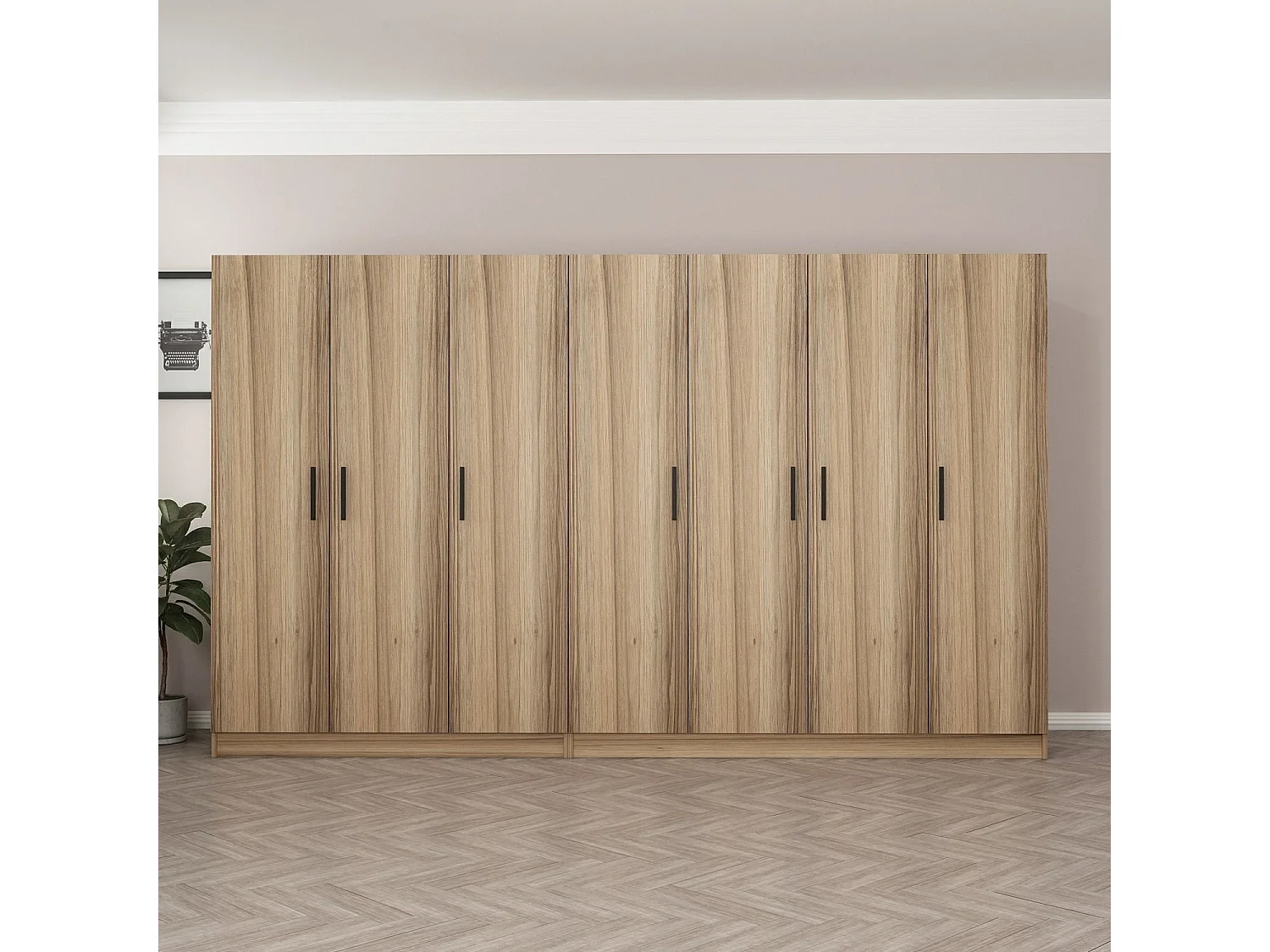 Guardaroba Kailua L157, Quercia, 210x315x52cm, Porte guardaroba: Con cerniere