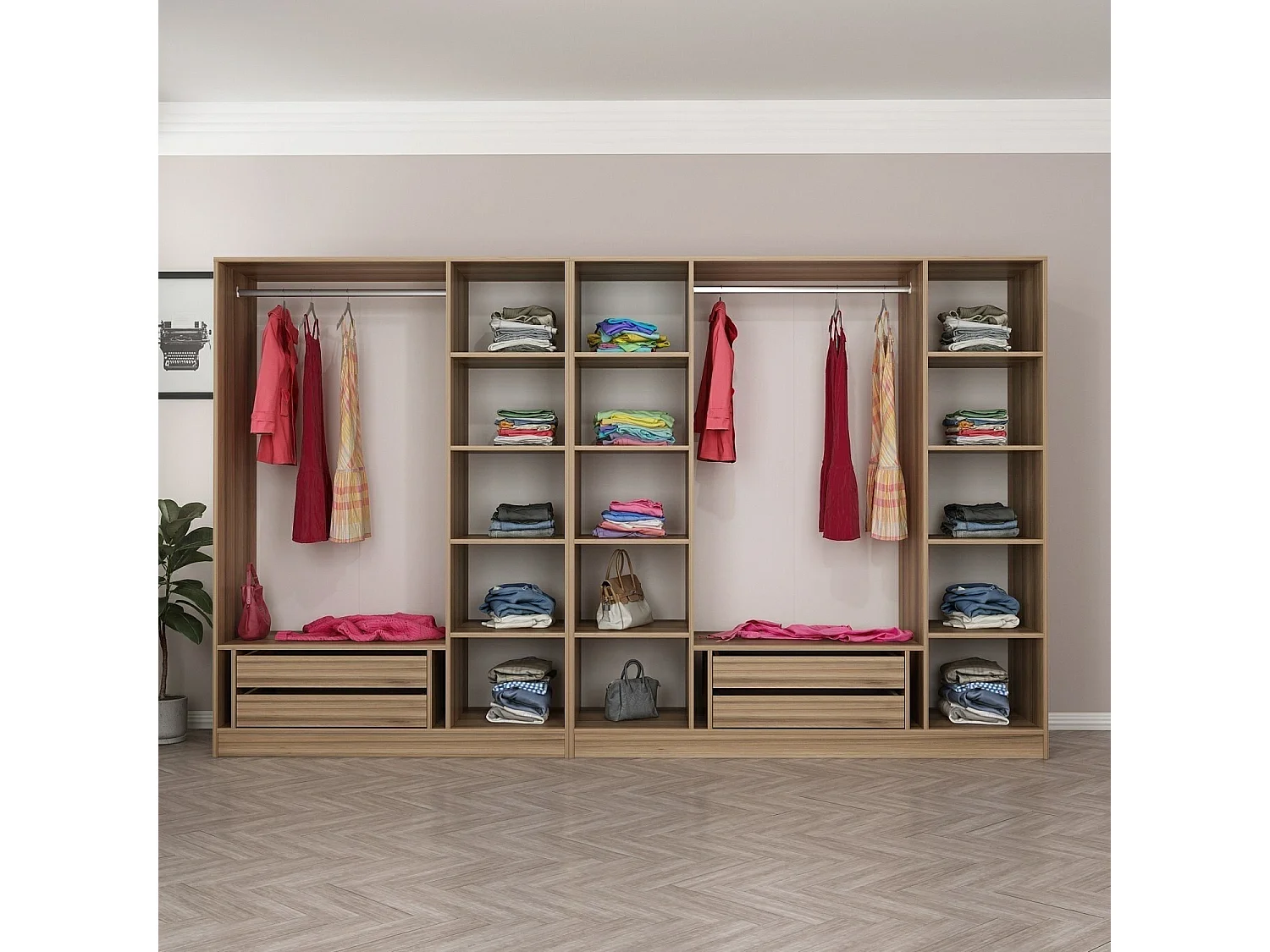 Guardaroba Kailua L157, Quercia, 210x315x52cm, Porte guardaroba: Con cerniere