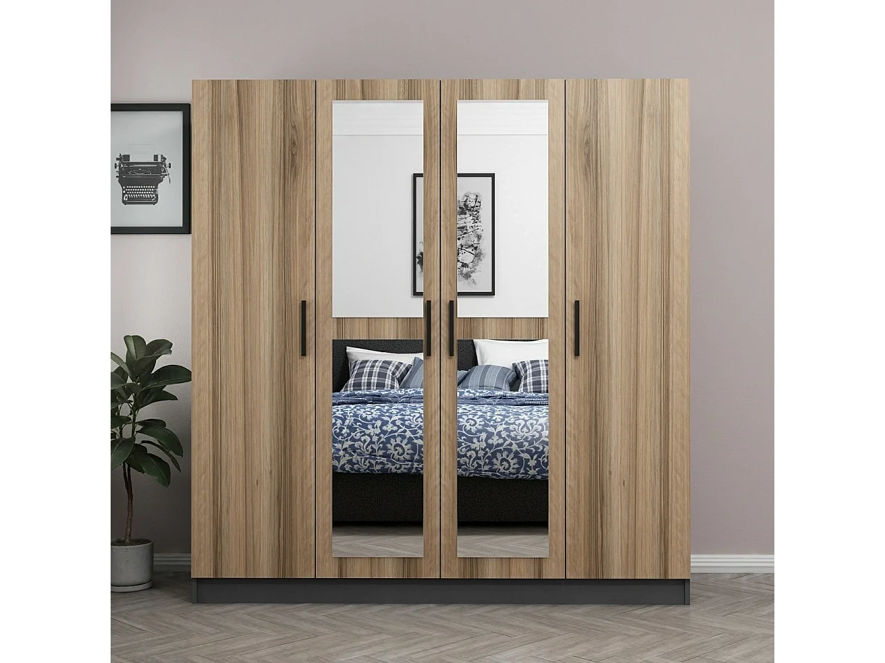 Guardaroba Kailua 966, Antracite|Quercia, 210x180x52cm, Porte guardaroba: Con cerniere