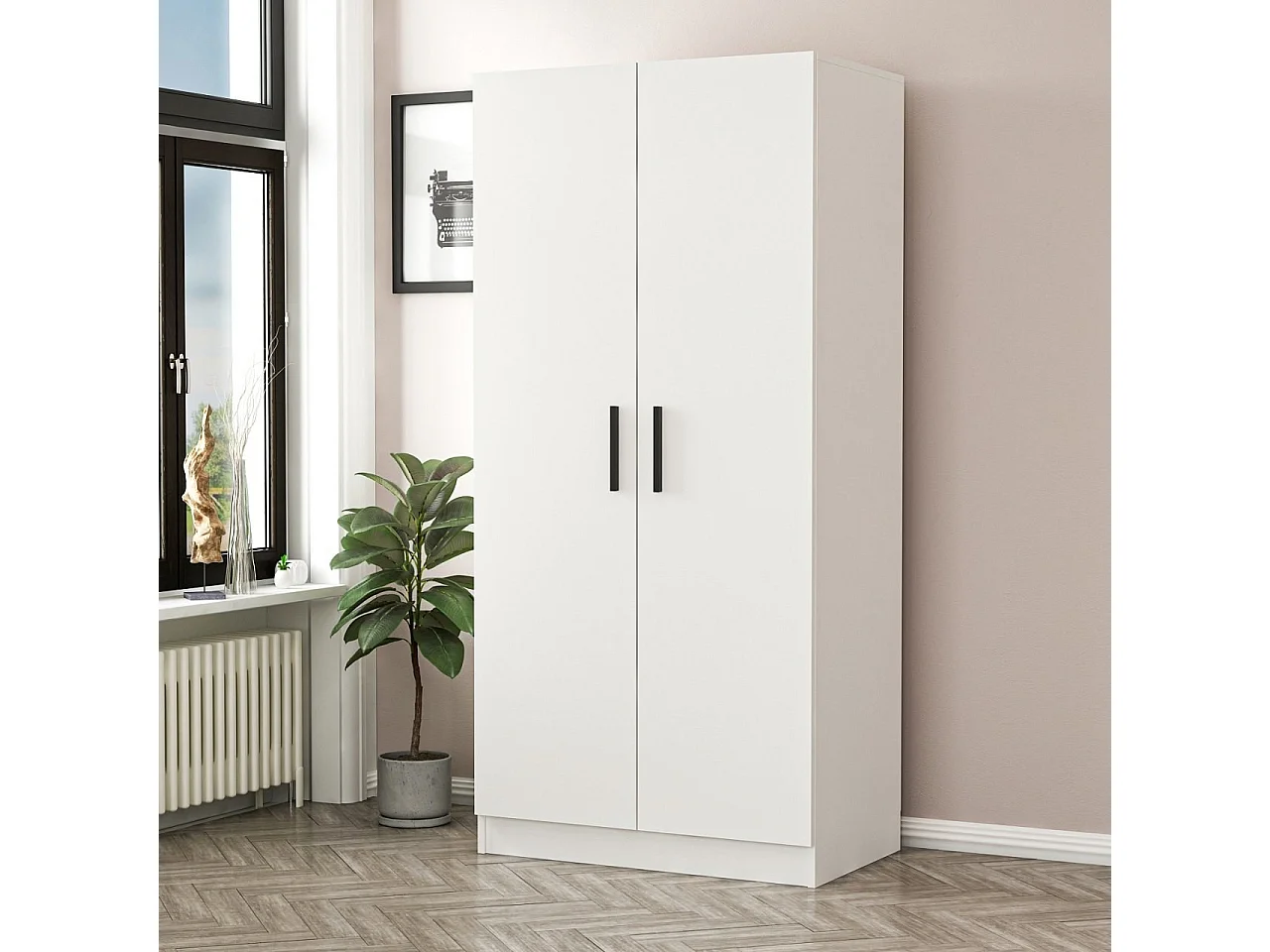 Guardaroba Kailua L100, Bianco, 190x90x52cm, Porte guardaroba: Con cerniere