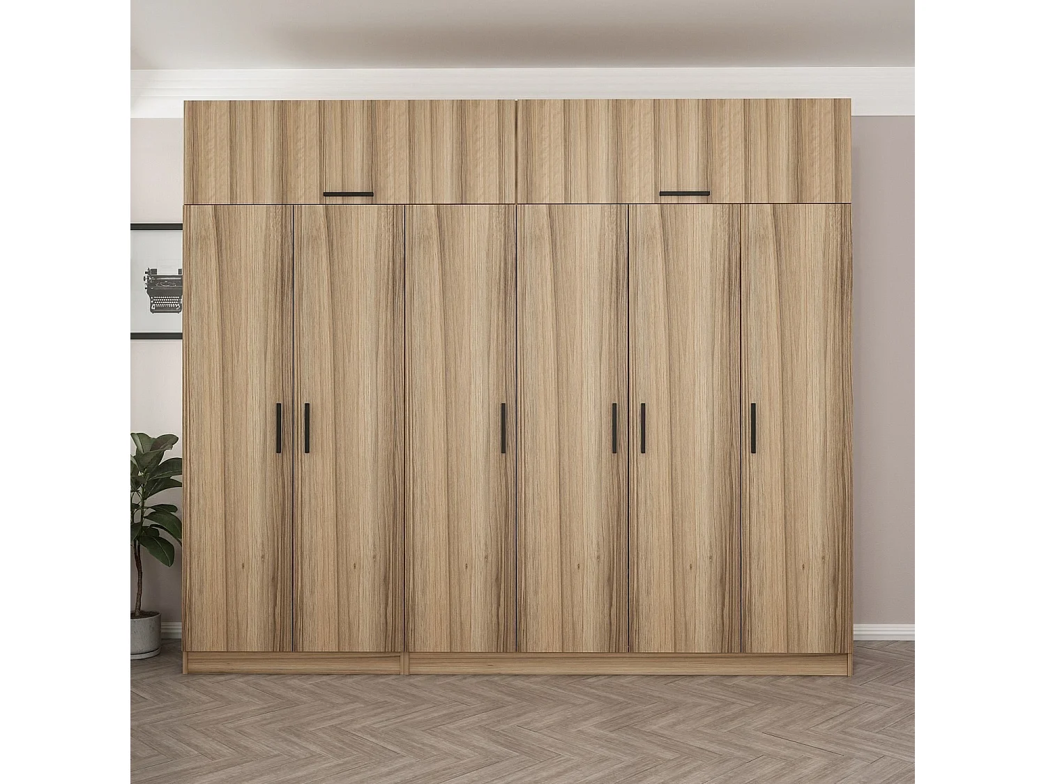 Guardaroba Kailua L281, Quercia, 255x270x52cm, Porte guardaroba: Con cerniere