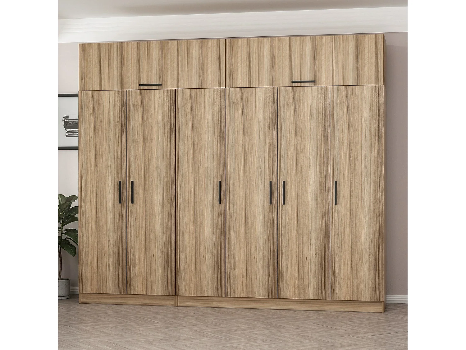 Guardaroba Kailua L281, Quercia, 255x270x52cm, Porte guardaroba: Con cerniere