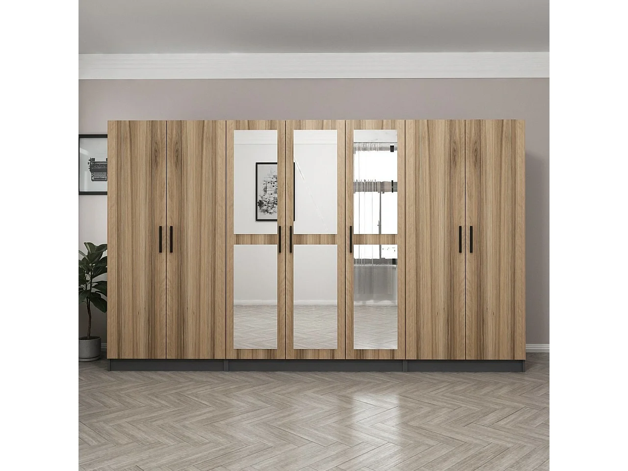 Guardaroba Kailua L270, Quercia|Antracite, 210x315x52cm, Porte guardaroba: Con cerniere