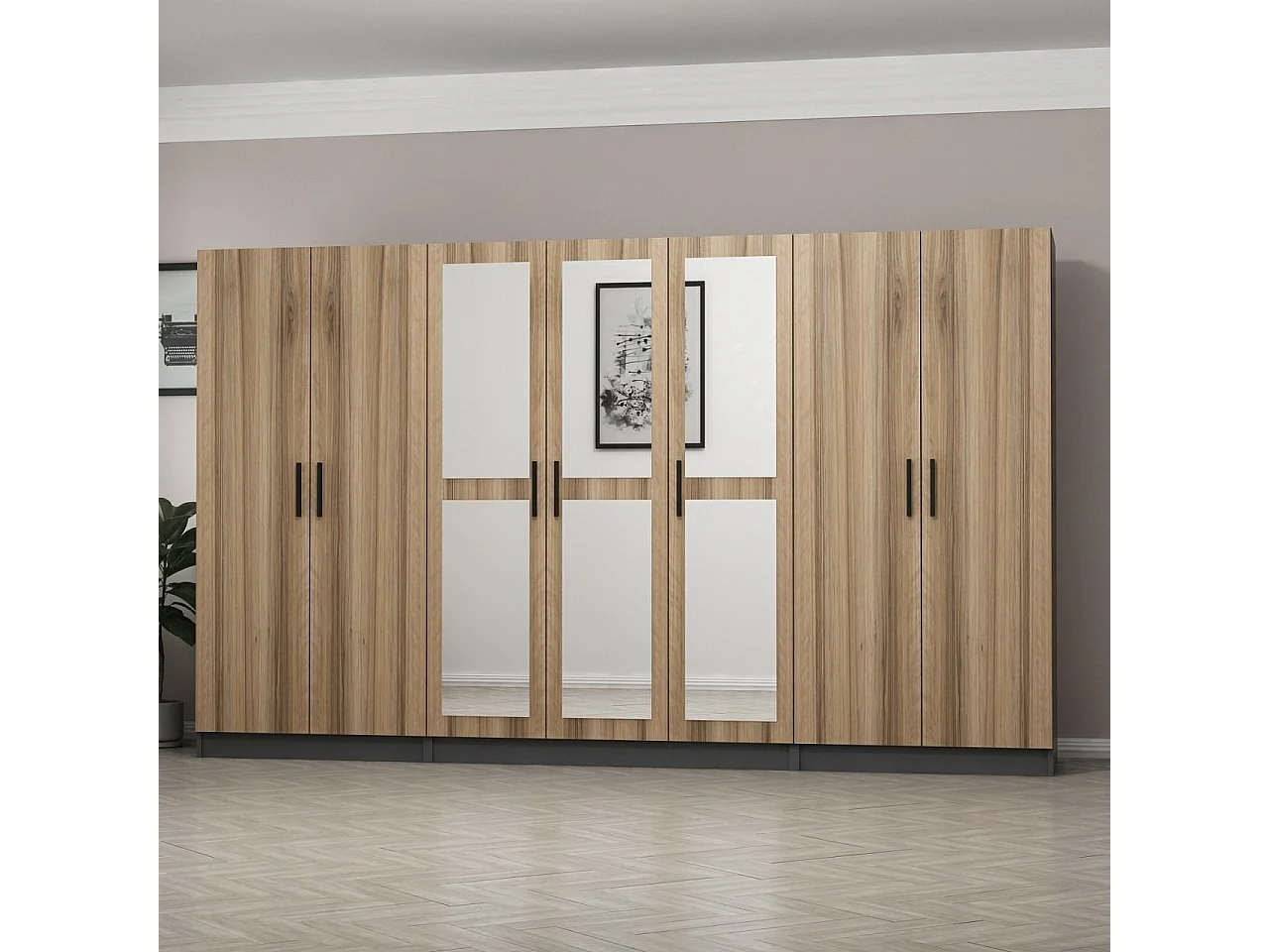 Guardaroba Kailua L270, Quercia|Antracite, 210x315x52cm, Porte guardaroba: Con cerniere