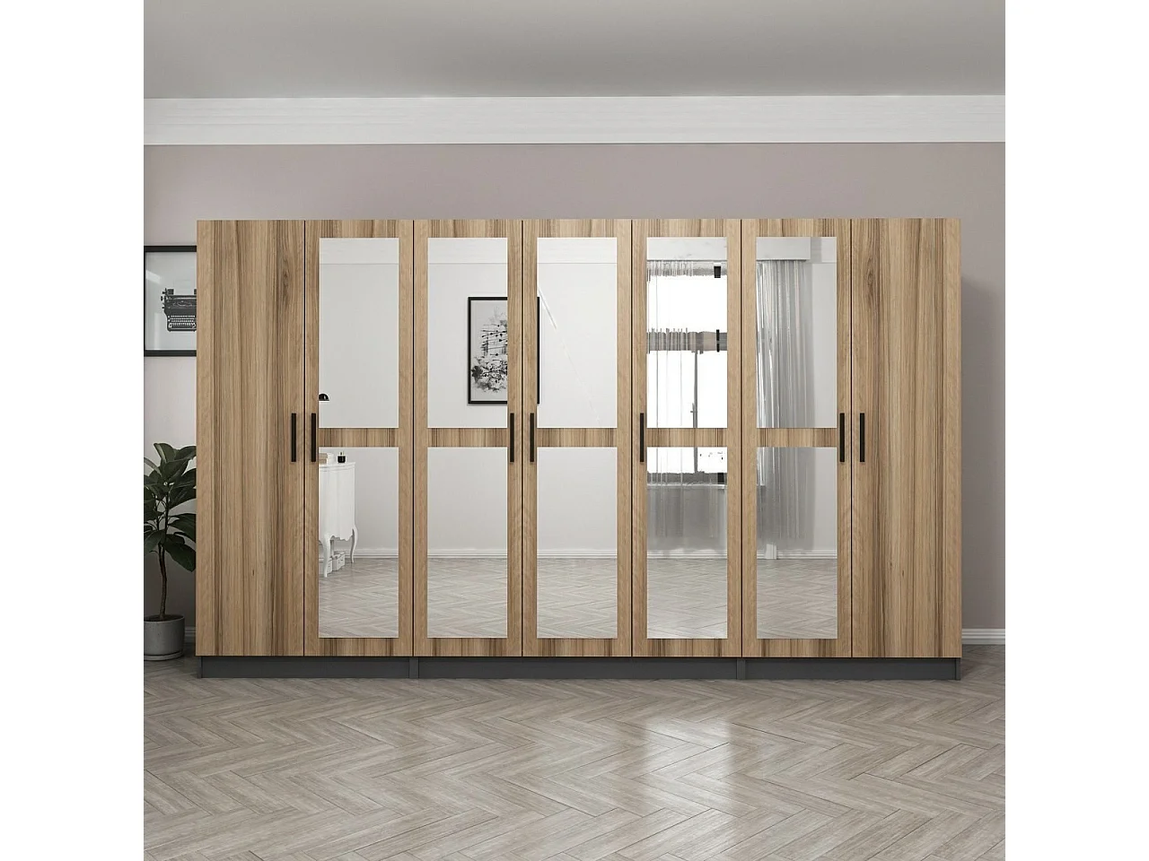 Guardaroba Kailua L267, Antracite|Quercia, 210x315x52cm, Porte guardaroba: Con cerniere