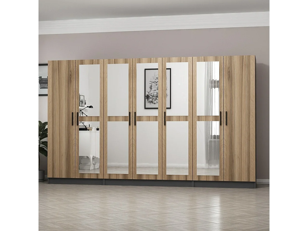Guardaroba Kailua L267, Antracite|Quercia, 210x315x52cm, Porte guardaroba: Con cerniere