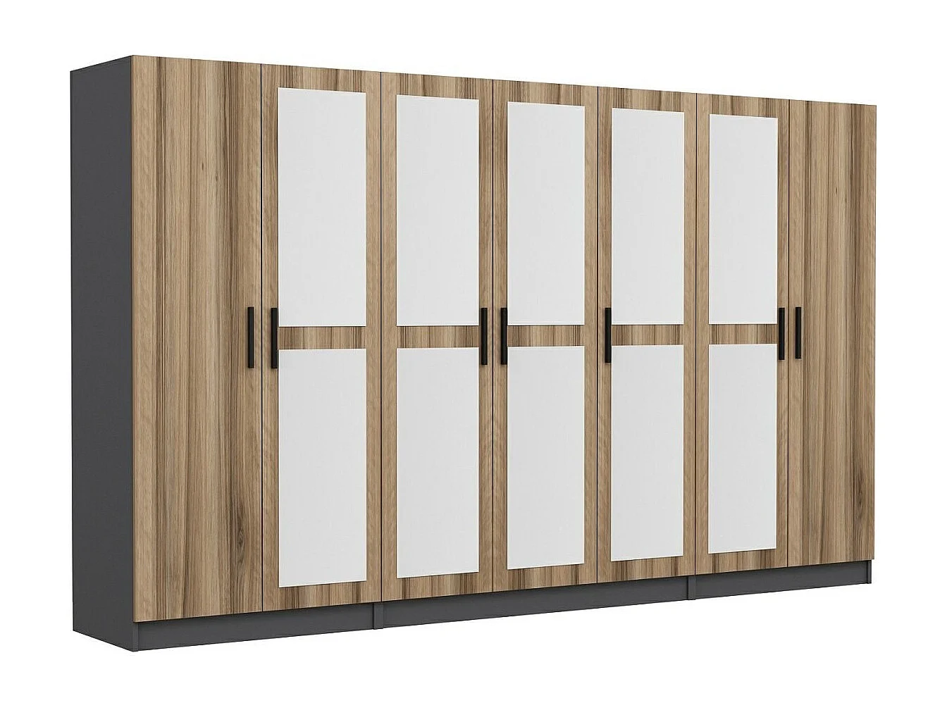 Guardaroba Kailua L267, Antracite|Quercia, 210x315x52cm, Porte guardaroba: Con cerniere