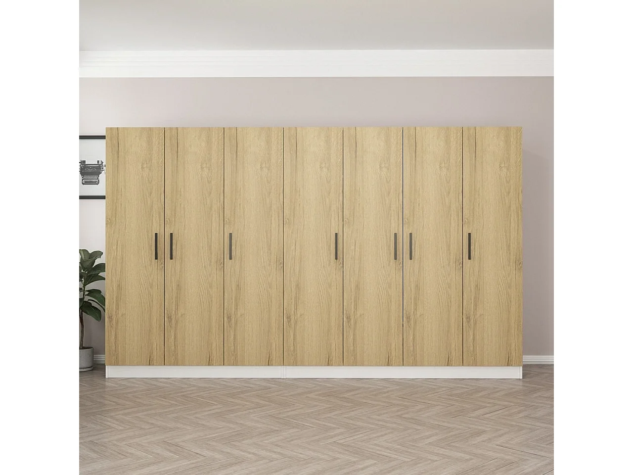 Guardaroba Kailua L166, Noce|Bianco, 190x315x52cm, Porte guardaroba: Con cerniere