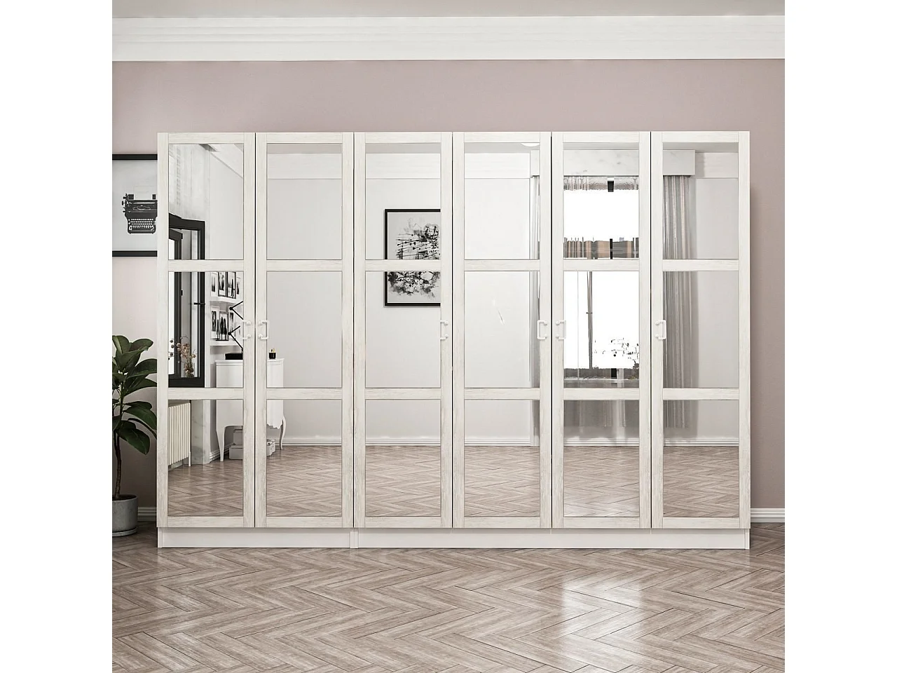 Guardaroba Kailua P126, Rovere sbiancato, 190x225x52cm, Porte guardaroba: Con cerniere
