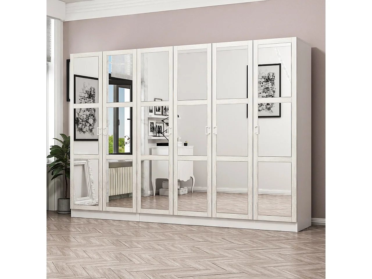 Guardaroba Kailua P126, Rovere sbiancato, 190x225x52cm, Porte guardaroba: Con cerniere