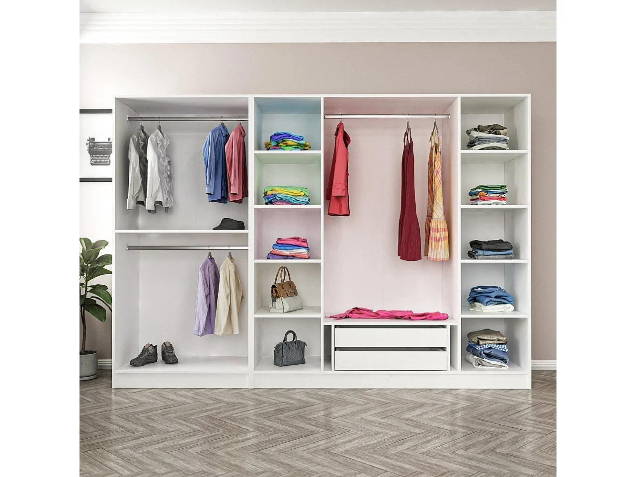 Guardaroba Kailua P126, Rovere sbiancato, 190x225x52cm, Porte guardaroba: Con cerniere