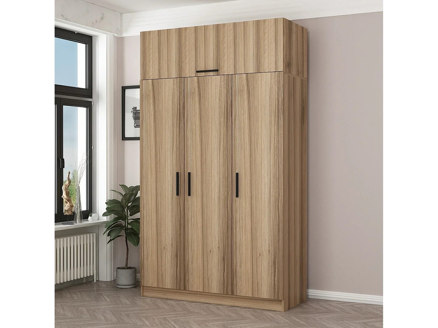 Guardaroba Kailua 1605, Luminoso legno, 235x135x52cm, Porte guardaroba: Con cerniere